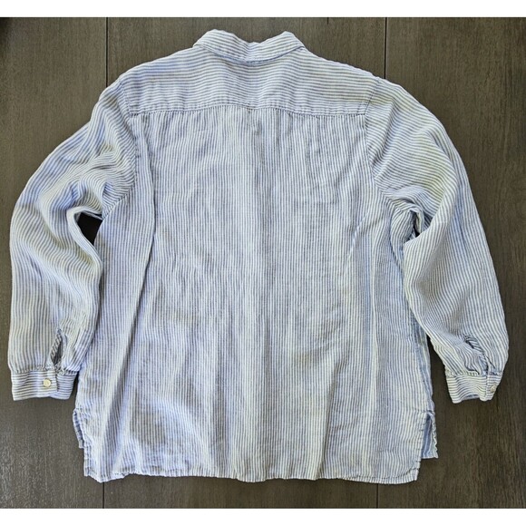 J.Jill Size L PETITE Love Linen Essential Shirt Blue White Striped Breathability - Picture 3 of 9